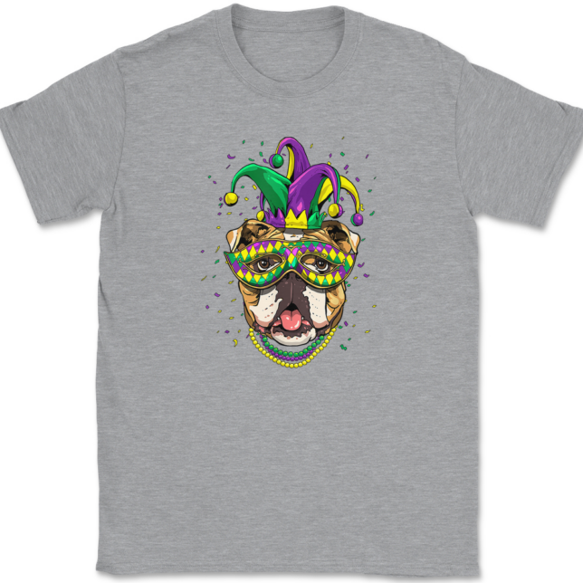 Mardi Gras Bulldog T-Shirt Mens Tee - Image 2