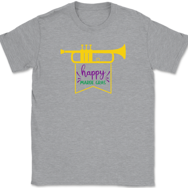 Trumpet Happy Mardi Gras T-Shirt Mens Tee - Image 2