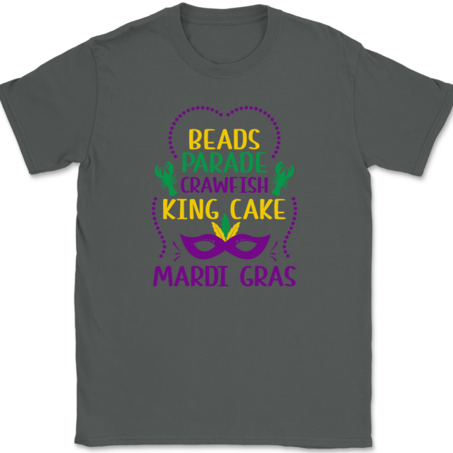 Beads Parade Crawfish King Cake Mardi Gras T-Shirt Mens Tee - Image 3