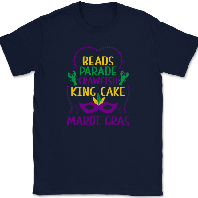 Beads Parade Crawfish King Cake Mardi Gras T-Shirt Mens Tee - Image 6