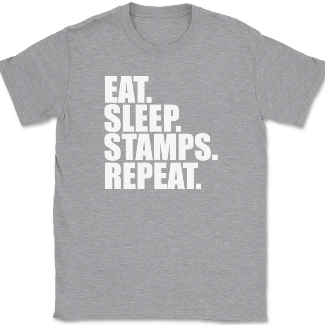 Eat Sleep Stamps Repeat T-Shirt Mens Tee - Image 2