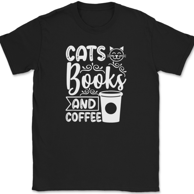 Cats Books and Coffee T-Shirt Mens Tee