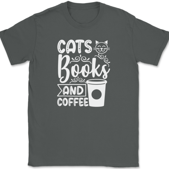 Cats Books and Coffee T-Shirt Mens Tee - Image 3