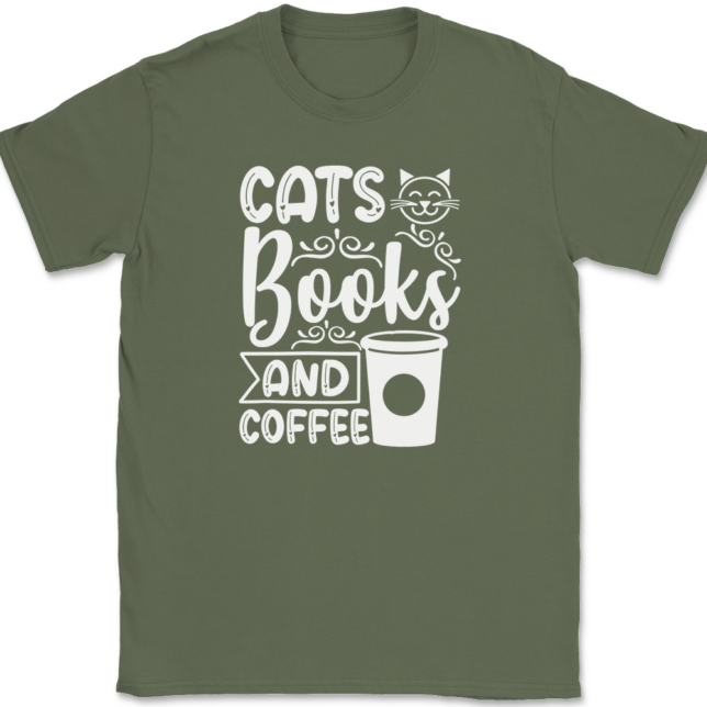 Cats Books and Coffee T-Shirt Mens Tee - Image 15