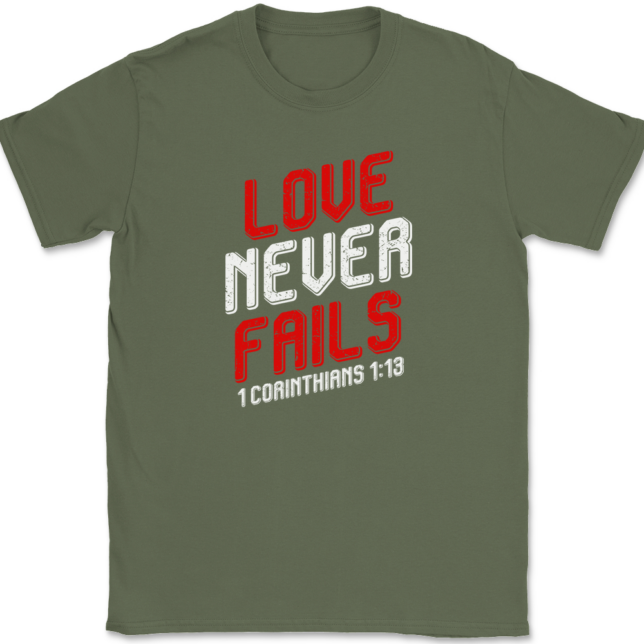 Love Never Fails T-Shirt Mens Tee Christian Catholic God Jesus - Image 15