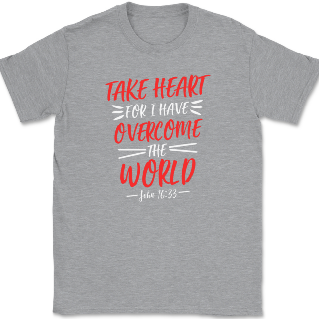 Take Heart For I Have Overcome World T-Shirt Mens Tee - Image 2
