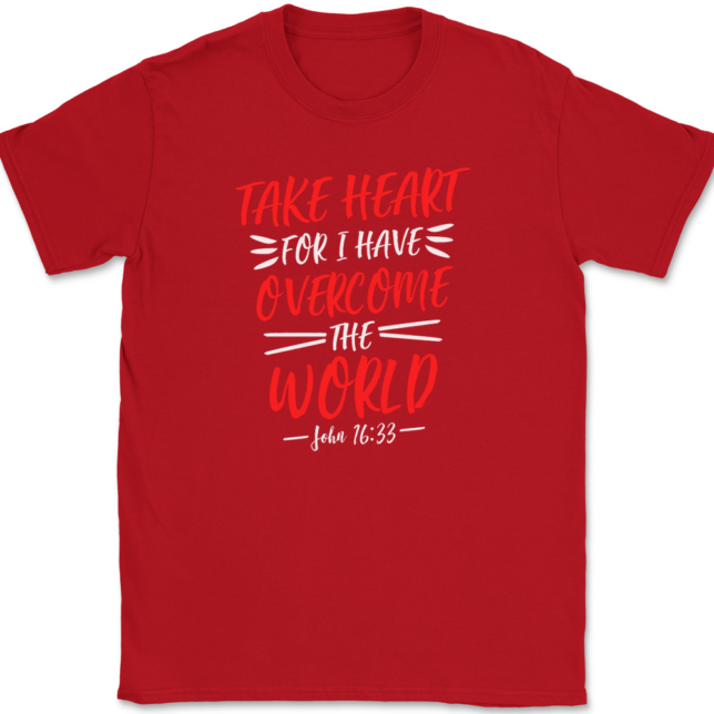 Take Heart For I Have Overcome World T-Shirt Mens Tee - Image 4