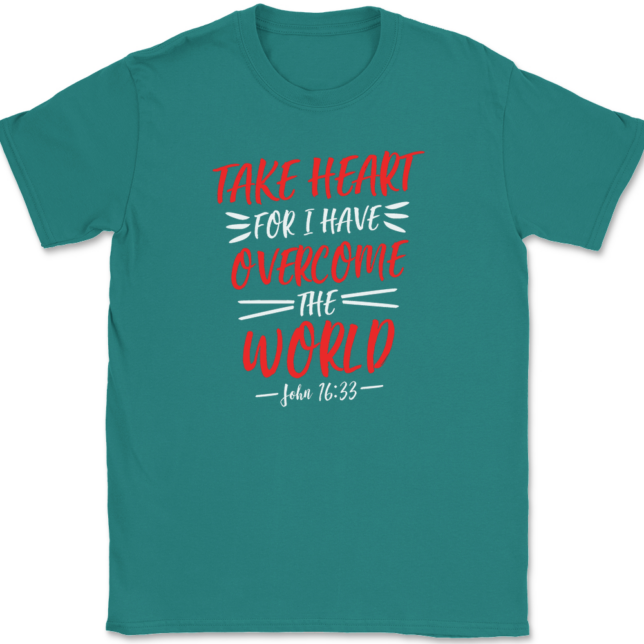 Take Heart For I Have Overcome World T-Shirt Mens Tee - Image 11
